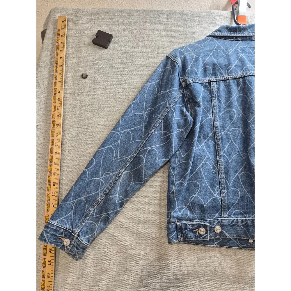 Old Navy Trucker Jacket Girls XL (14-16) Blue Allover Heart Print Button Front